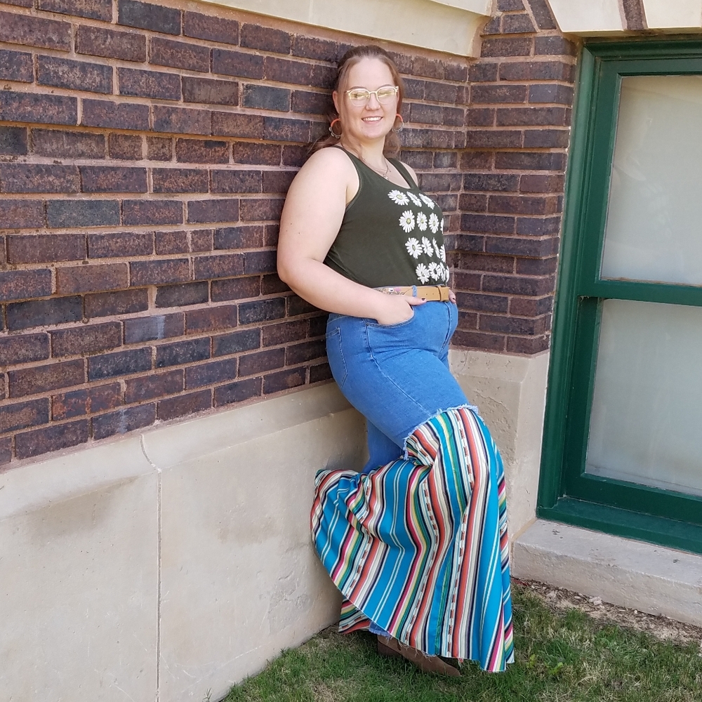 Lucky and Blessed L&B Teal Serape Plus Size Jeans - Picture 4 of 15